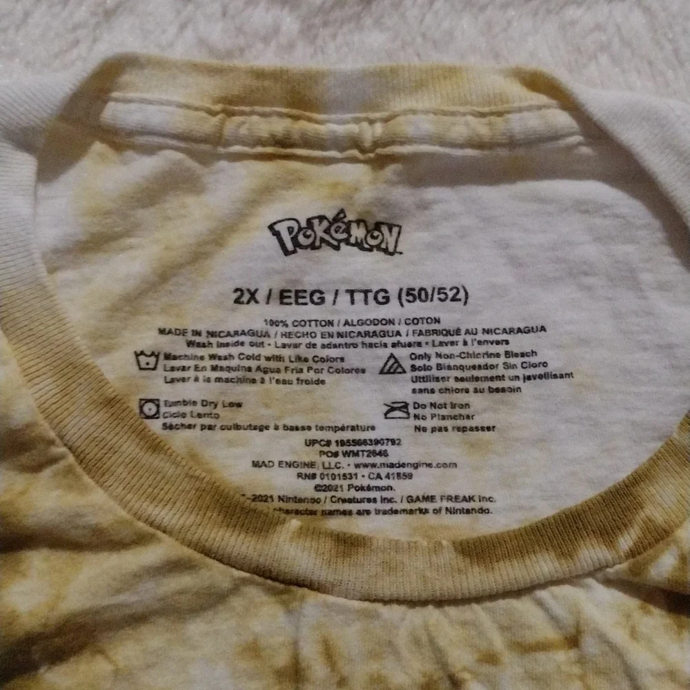 Pokemon Pikachu T-Shirt Tie Dye Yellow Gold Size 2X - Picture 2 of 3
